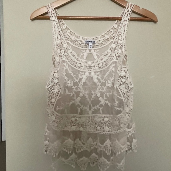 Express Extra Small Lace Crochet Cream Top - Picture 3 of 10